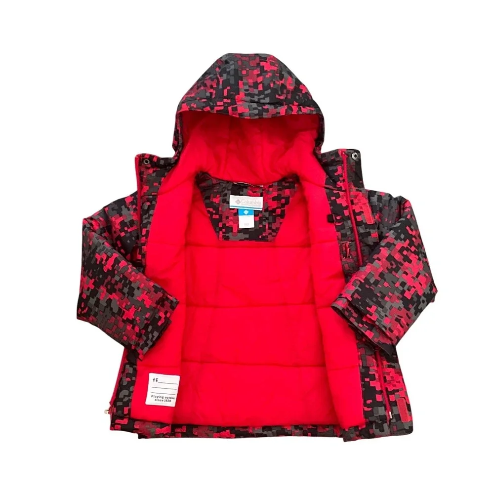 Columbia Kids‎ Winter Coat XXS (4/5) Red Camo Hooded Insulated Full Zip Jacket
